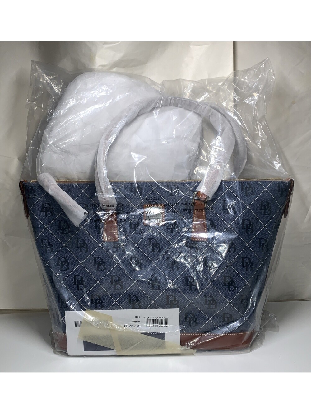NEW Dooney & Bourke Maxi Quite Tote Denim Marine Tote Leather trim (Factory Seal